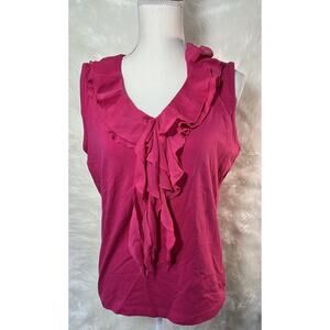Jones New York Signature Women Pink Sleeveless Top Large L Tank Ruffle NWT $49
